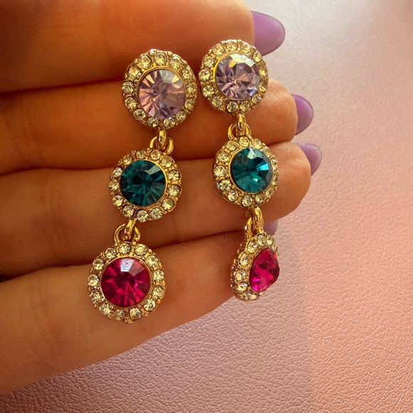 The Unbranded Brand Jewelry - Gold Drop Earrings with Pink, Teal & Lavender Crystal Accents